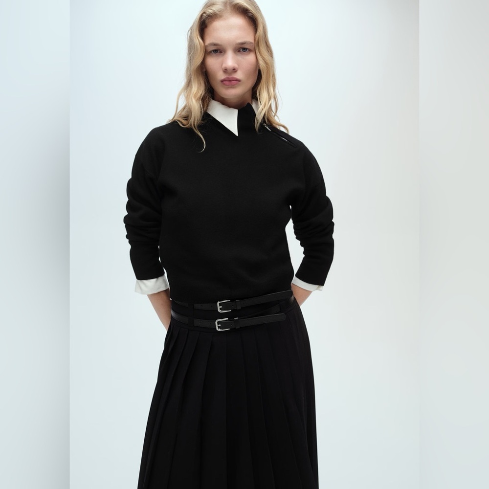 Mango Black perkins-neck sweater with zip NWT